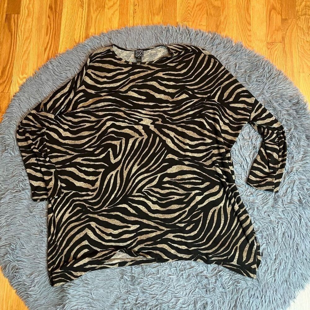 Clara Sun Woo Zebra Print Brown & Black Sweater Top Size XL